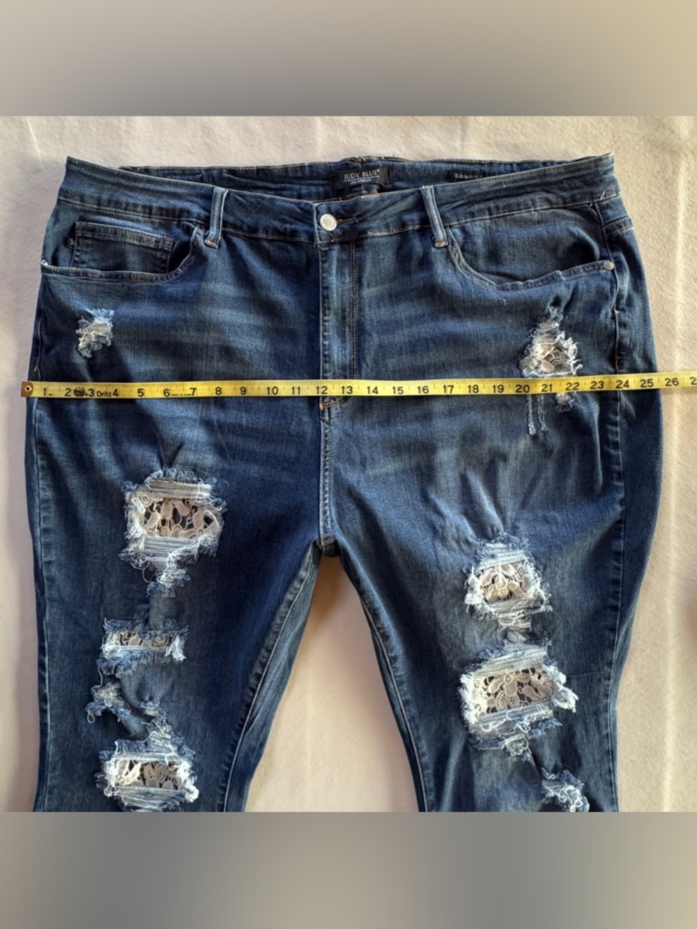 Judy Blue Jeans Distressed Lace Patch Skinny Mid Rise Denim Stretch JB8463 (24W) - Picture 8 of 17